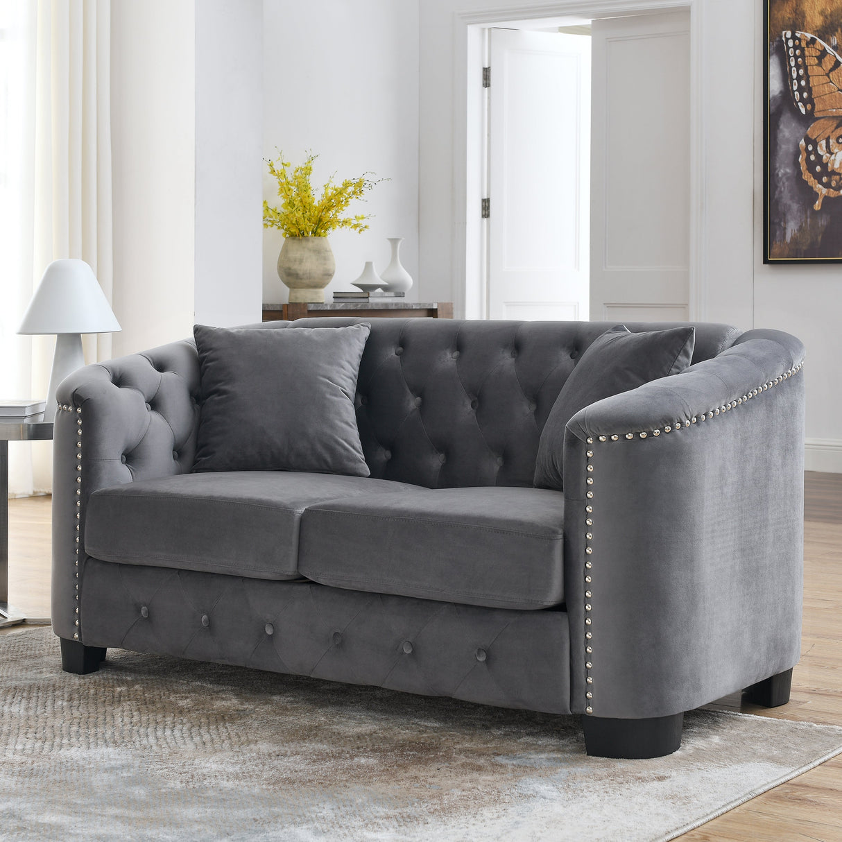 59-Inch Modern Chesterfield Velvet Sofa