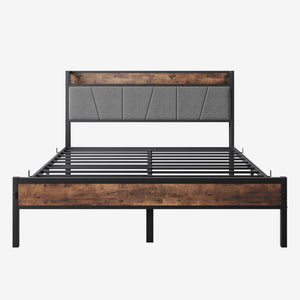 Queen Size Bed Frame with Storage Headboard and Charging Station