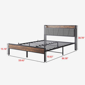 Queen Size Bed Frame with Storage Headboard and Charging Station