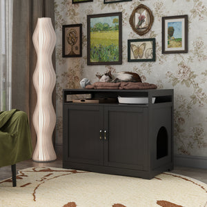 Litter Box Enclosure - Cat Litter Box Furniture with Hidden Plug