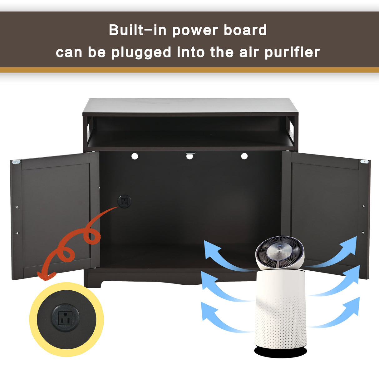 Litter Box Enclosure - Cat Litter Box Furniture with Hidden Plug