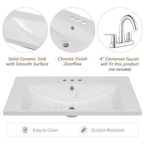 30" Single Bathroom Vanity Top with Undermount Ceramic Sink