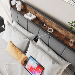 Full Size Bed Frame with Storage Headboard