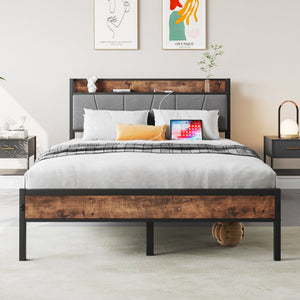 Full Size Bed Frame with Storage Headboard