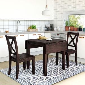 TOPMAX 3-Piece Wood Drop Leaf Breakfast Nook Dining Table Set with 2 X-back Chairs