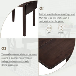 TOPMAX 3-Piece Wood Drop Leaf Breakfast Nook Dining Table Set with 2 X-back Chairs