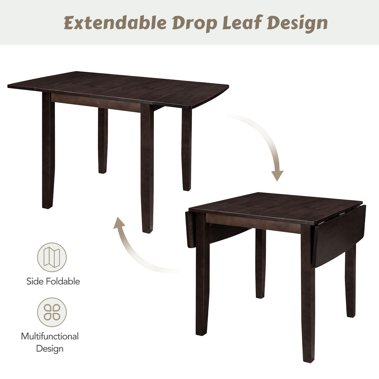 TOPMAX 3-Piece Wood Drop Leaf Breakfast Nook Dining Table Set with 2 X-back Chairs