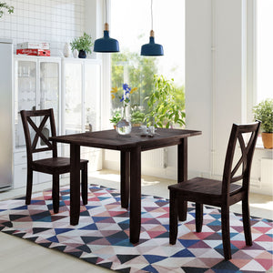 TOPMAX 3-Piece Wood Drop Leaf Breakfast Nook Dining Table Set with 2 X-back Chairs