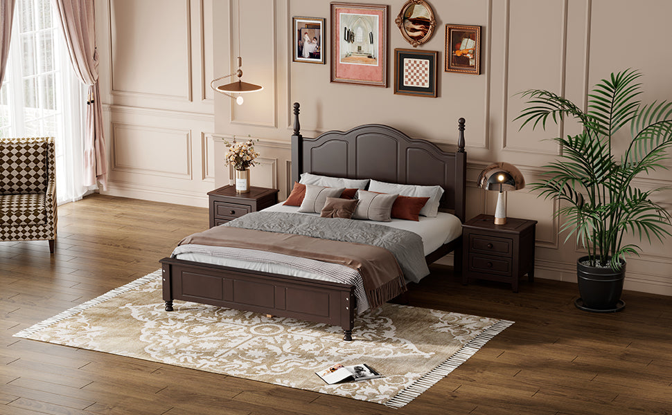 Full Size Wood Platform Bed Frame - Retro Style