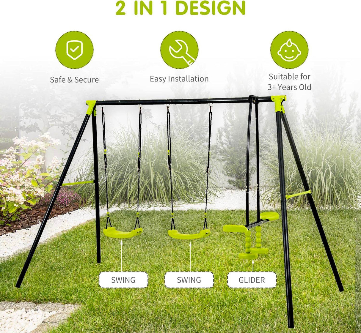 Triple Children Metal Safe Swing Set