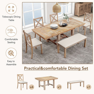 TOPMAX Farmhouse 82inch 6-Piece Extendable Dining Table Set