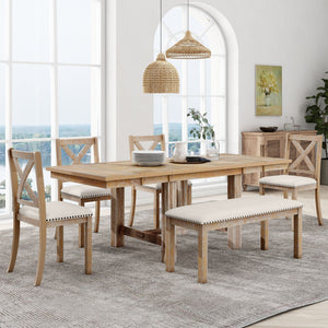 TOPMAX Farmhouse 82inch 6-Piece Extendable Dining Table Set