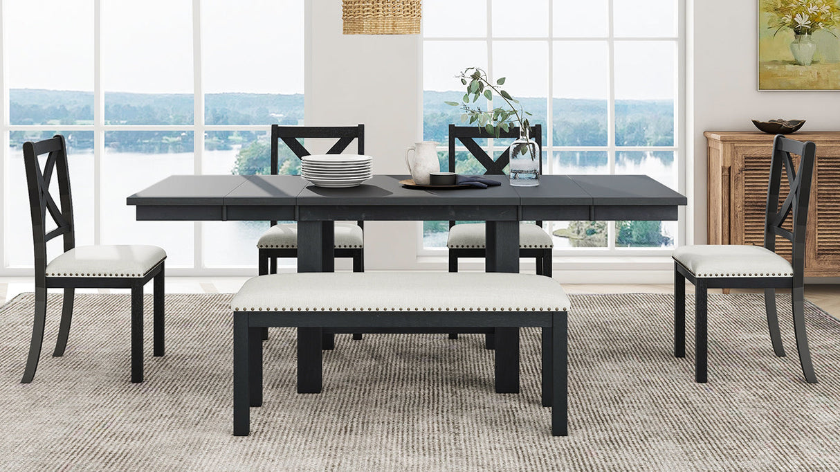 TOPMAX Farmhouse 82-Inch 6-Piece Extendable Dining Table Set