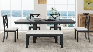TOPMAX Farmhouse 82-Inch 6-Piece Extendable Dining Table Set