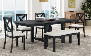 TOPMAX Farmhouse 82-Inch 6-Piece Extendable Dining Table Set