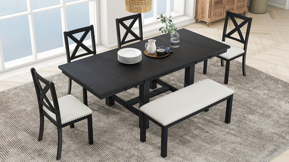 TOPMAX Farmhouse 82-Inch 6-Piece Extendable Dining Table Set