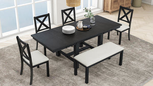 TOPMAX Farmhouse 82-Inch 6-Piece Extendable Dining Table Set