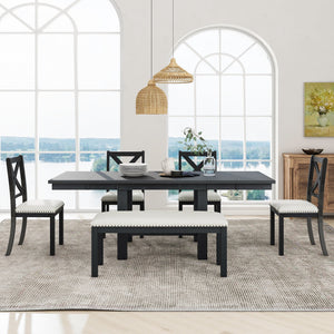 TOPMAX Farmhouse 82-Inch 6-Piece Extendable Dining Table Set