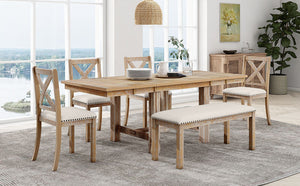 TOPMAX Farmhouse 82inch 6-Piece Extendable Dining Table Set