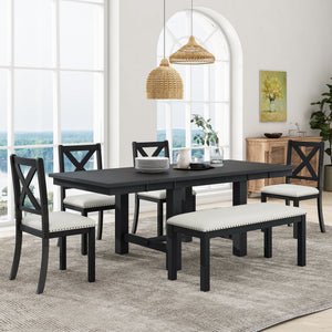 TOPMAX Farmhouse 82-Inch 6-Piece Extendable Dining Table Set