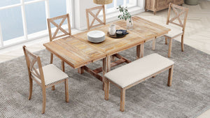 TOPMAX Farmhouse 82inch 6-Piece Extendable Dining Table Set