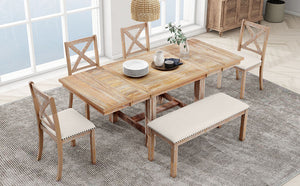 TOPMAX Farmhouse 82inch 6-Piece Extendable Dining Table Set