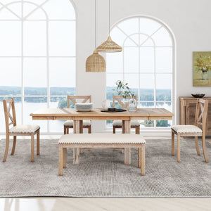 TOPMAX Farmhouse 82inch 6-Piece Extendable Dining Table Set
