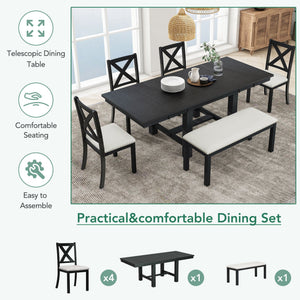 TOPMAX Farmhouse 82-Inch 6-Piece Extendable Dining Table Set