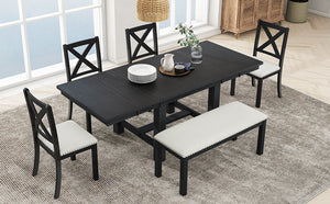 TOPMAX Farmhouse 82-Inch 6-Piece Extendable Dining Table Set