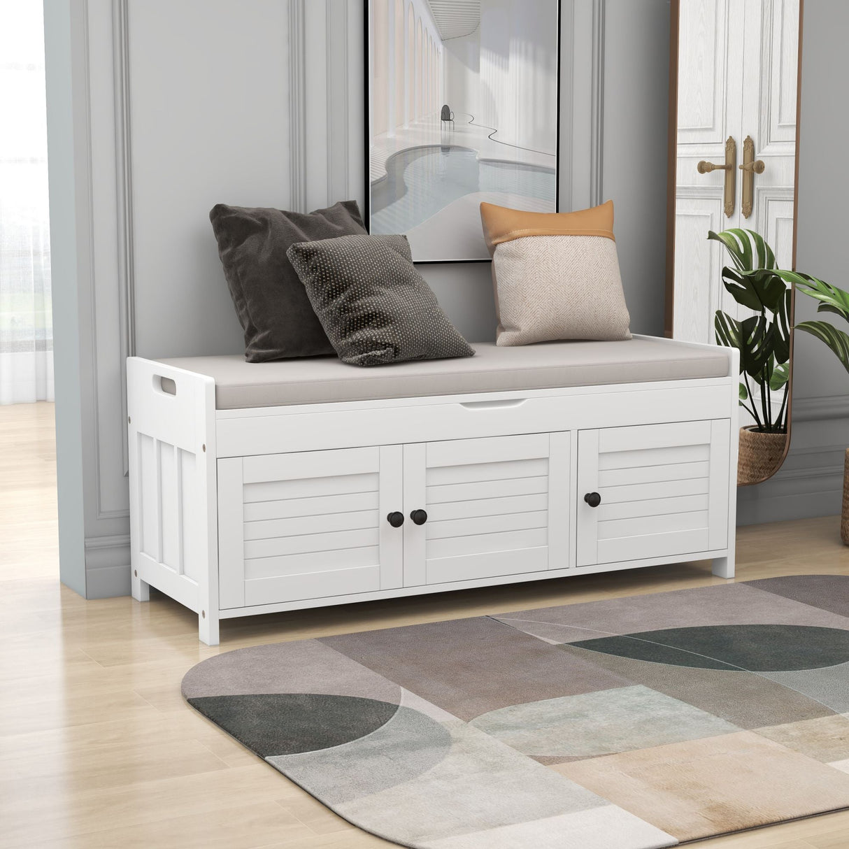 TREXM Storage Bench with 3 Shutter-shaped Doors