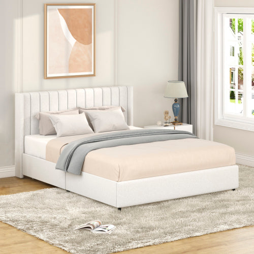 Anda queen storage bed, ivory boucle, tufted headboard by christopher knight home