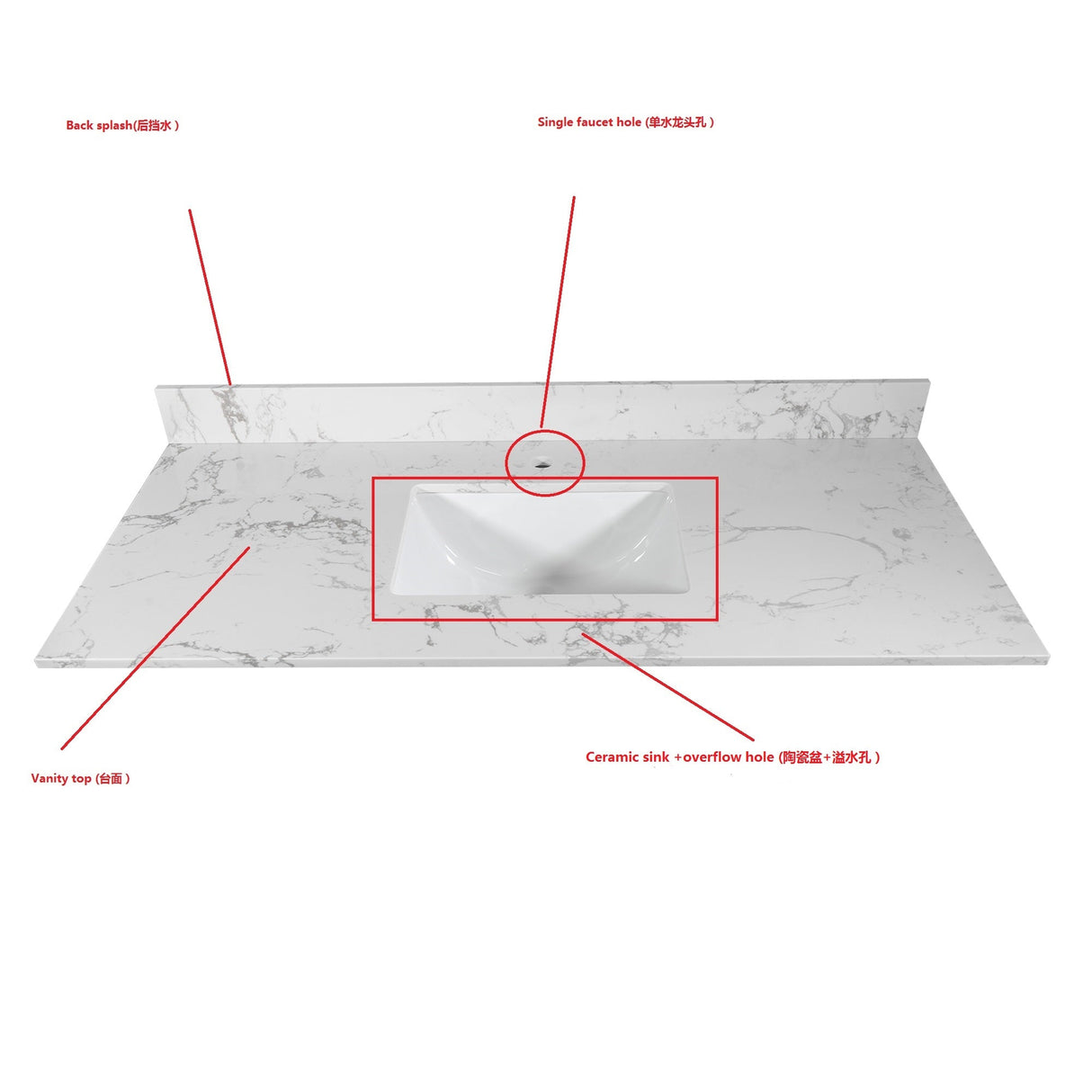 Montary 43x22 Inch Bathroom Stone Vanity Top