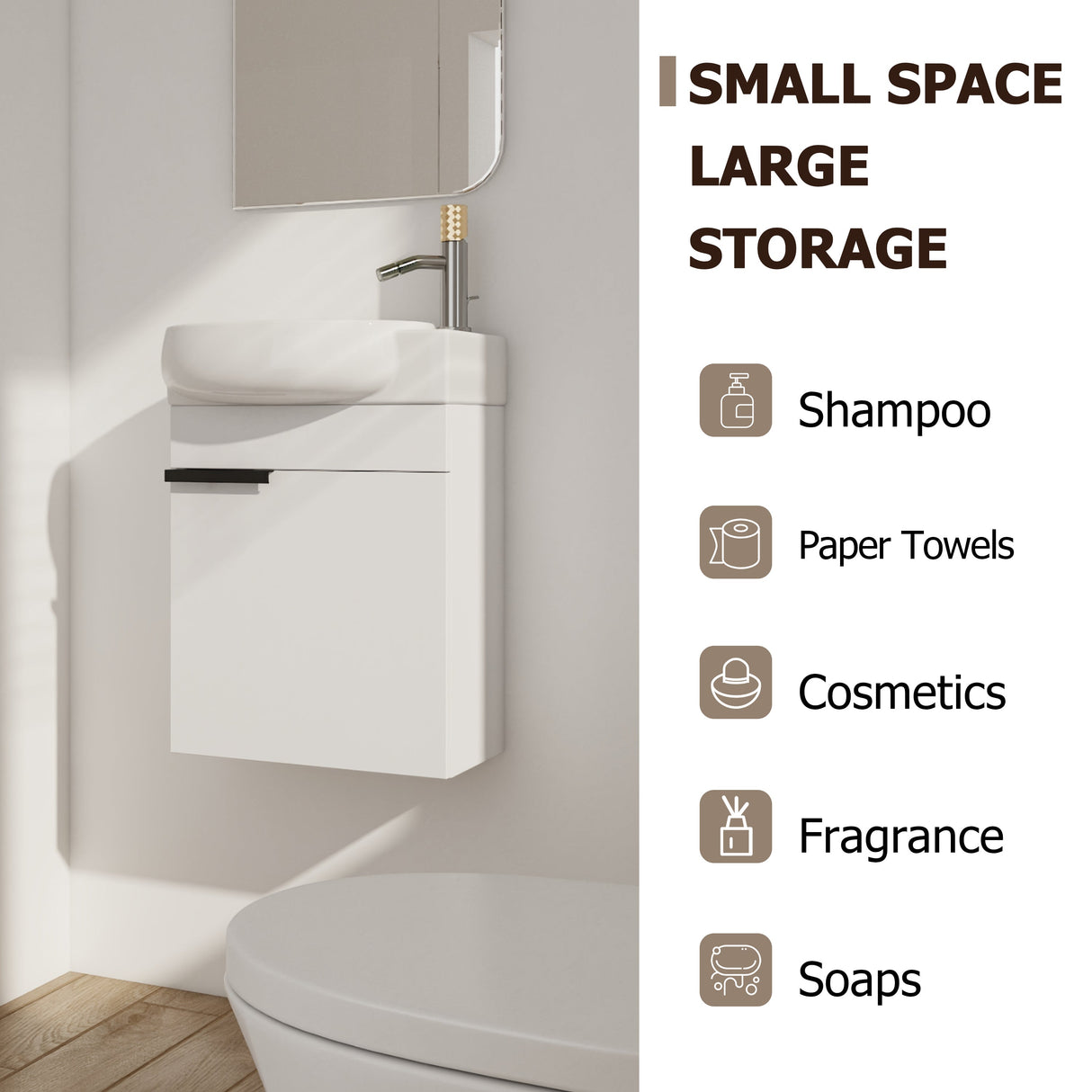 Soft Close Doors Bathroom Vanity With Sink, 16 Inch