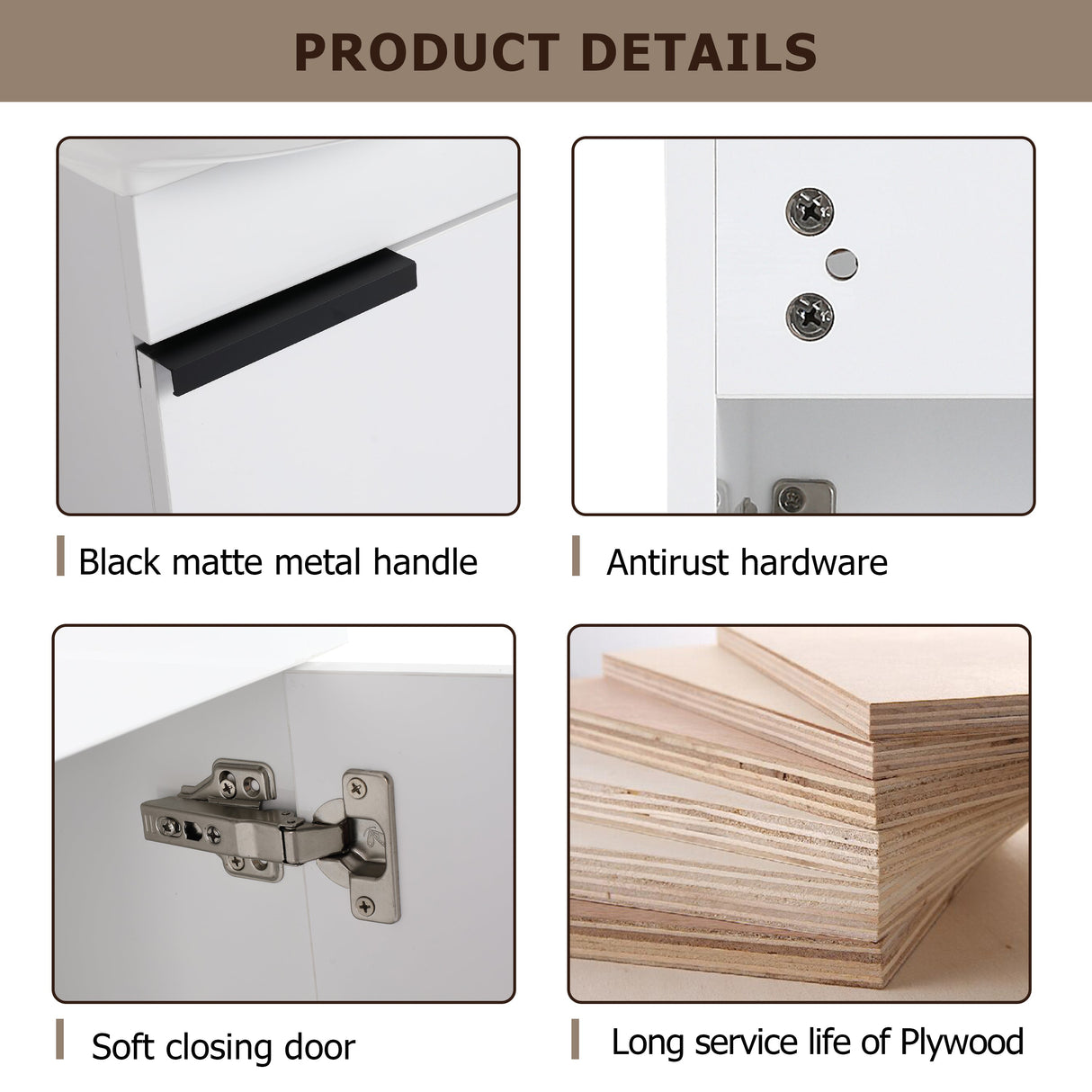 Soft Close Doors Bathroom Vanity With Sink, 16 Inch