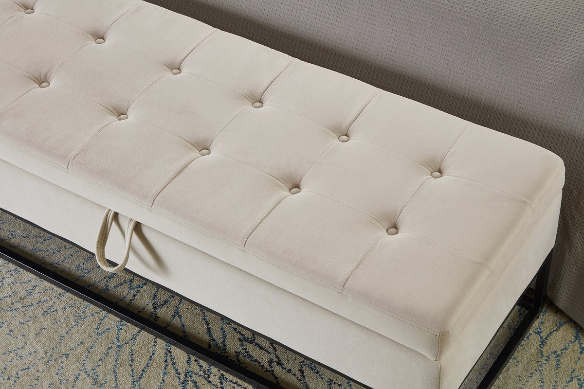 58.6" Velvet Storage Bed Bench with Metal Base - Black