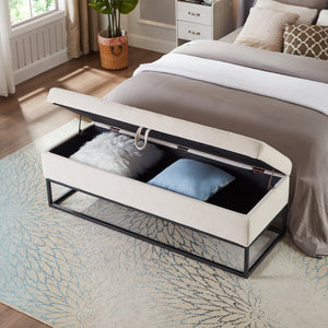 58.6" Velvet Storage Bed Bench with Metal Base - Black