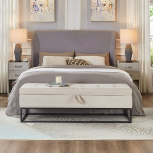 58.6" Bed Bench with Metal Base and Storage