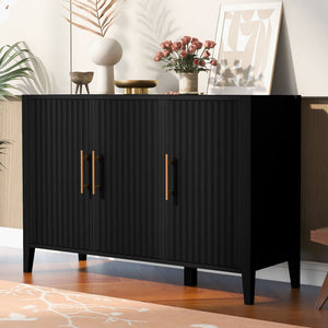 U-Style Wavy 3-Door Sideboard with Solid Pine Legs