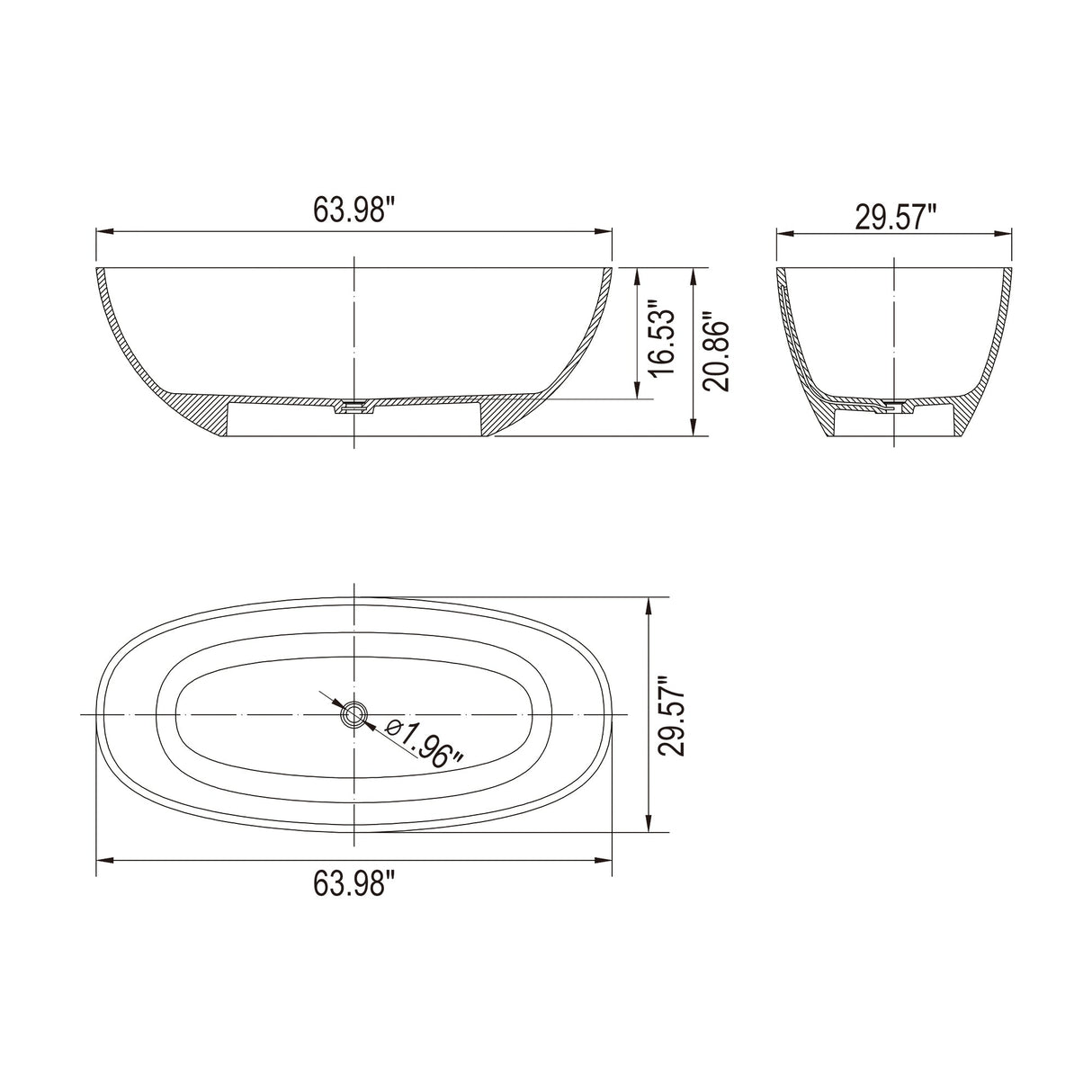 64 Inch Transparent Freestanding Bathtub