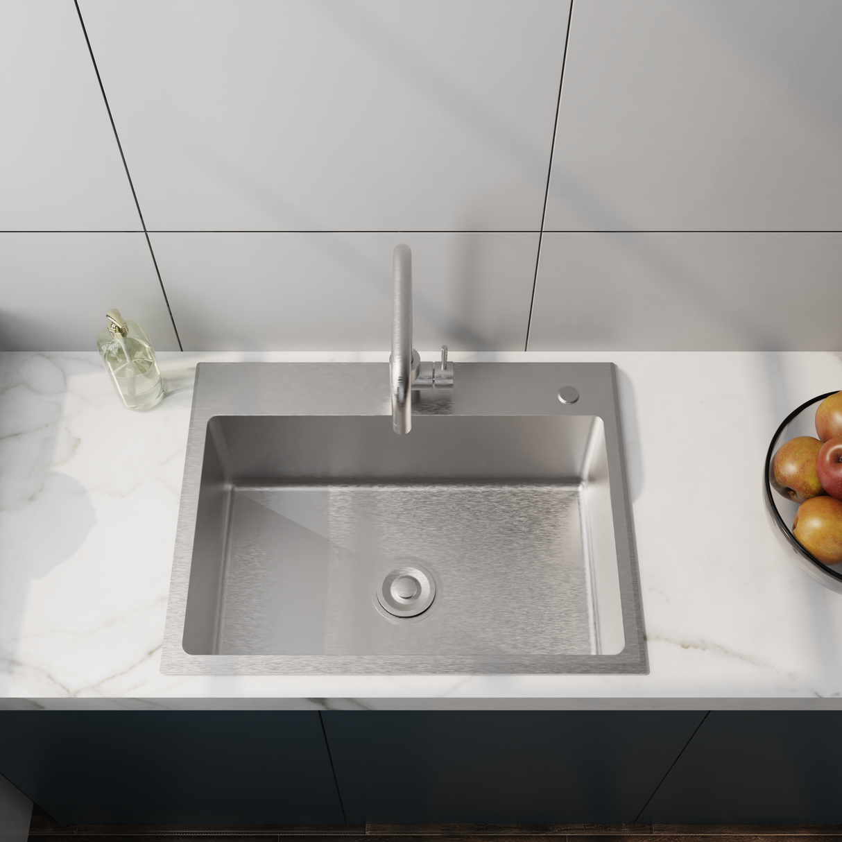 24in Stainless Steel Washing Sink with Faucet Hoses and Drain Head