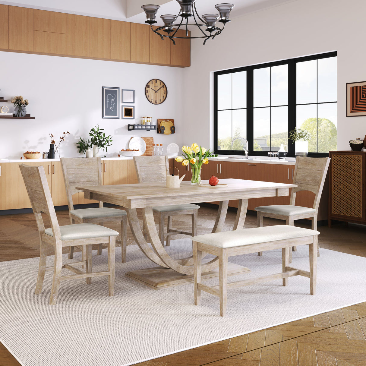 TOPMAX 6-Piece Wood Half Round Dining Table Set