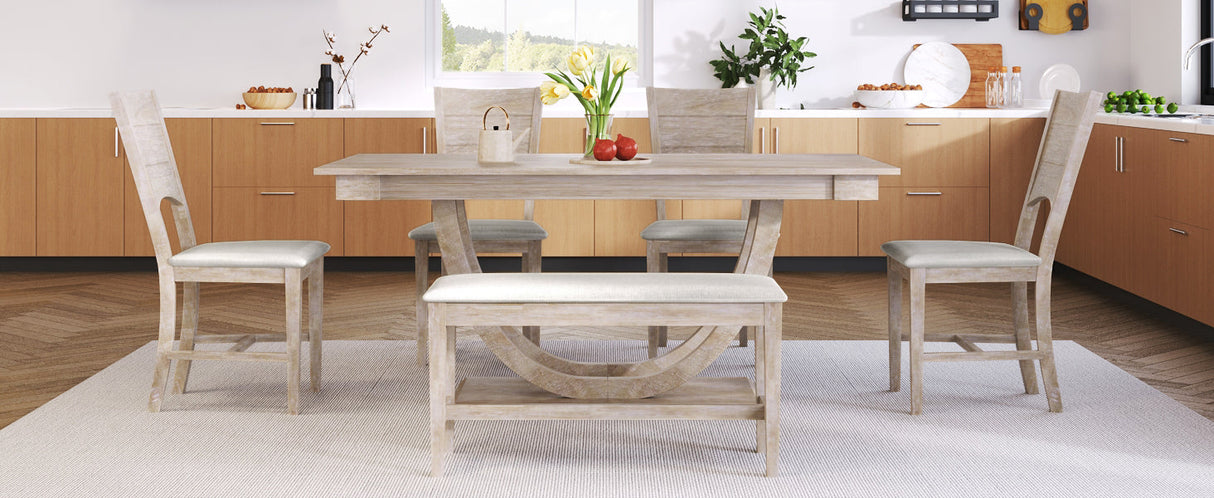 TOPMAX 6-Piece Wood Half Round Dining Table Set