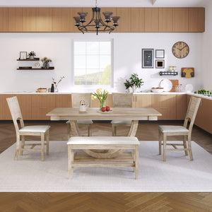 TOPMAX 6-Piece Wood Half Round Dining Table Set
