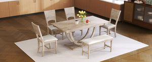 TOPMAX 6-Piece Wood Half Round Dining Table Set