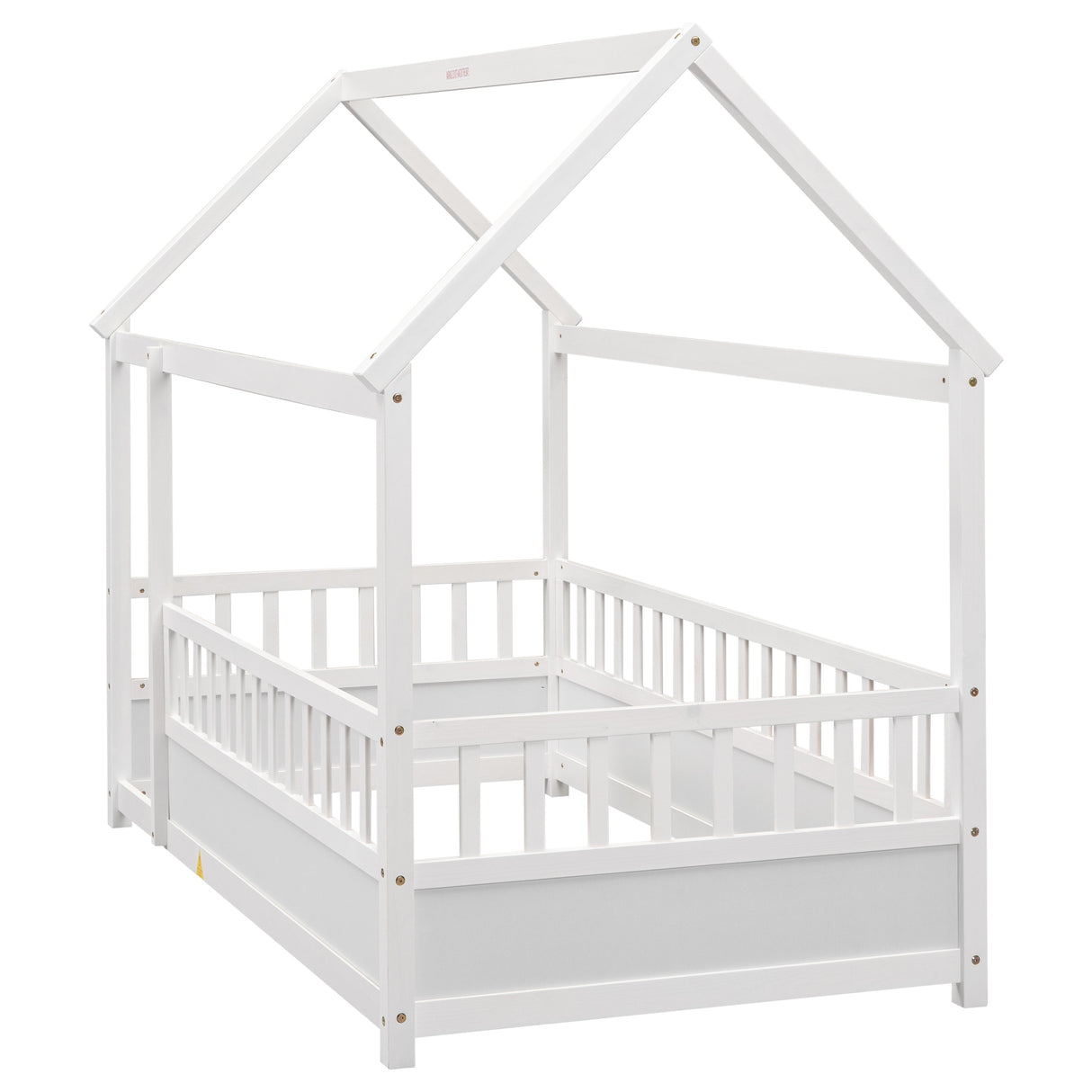 Twin Size Floor Wooden Bed with House Roof Frame