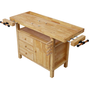 Wood Workbench with Bar Clamps