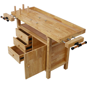 Wood Workbench with Bar Clamps
