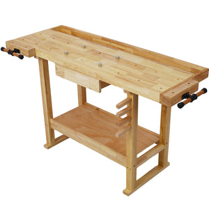 55-Inch Wooden Workbench with Rapid Action Woodworking Vise