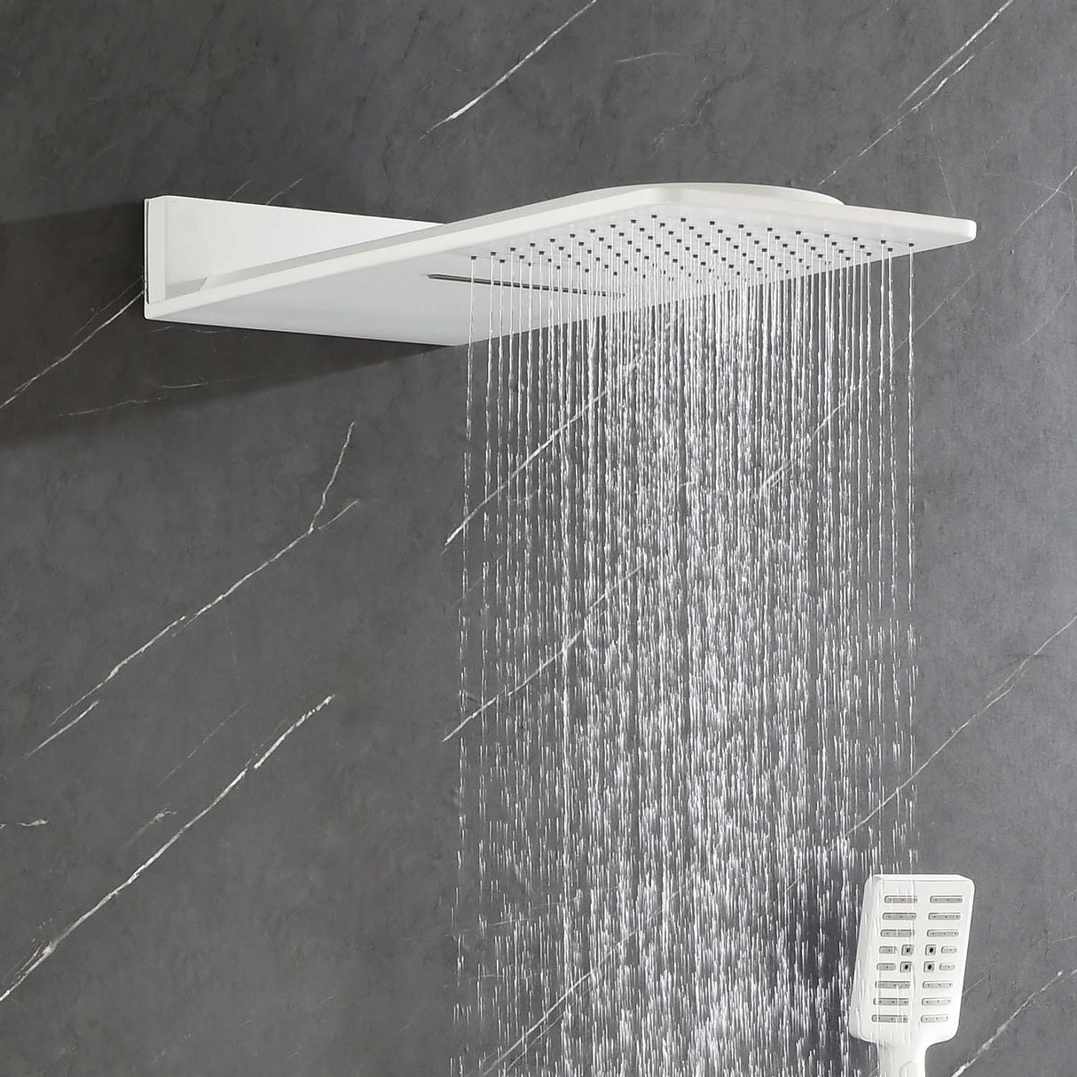 Wall Mounted Waterfall Rain Shower System With 3 Body Sprays & Handheld Shower