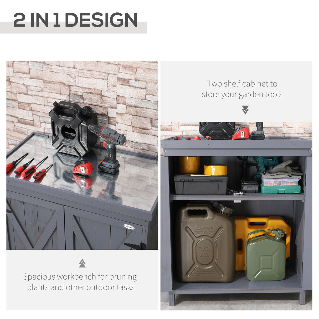 Garden Storage Cabinet, Outdoor Tool Shed with Galvanized Top and Two Shelves